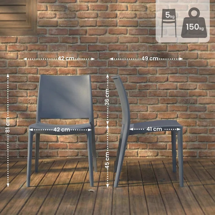 CLP Gartenstuhl Meton mit Lehne stapelbar wetterfest UV-beständig bis 150 kg,grau – Bild 2