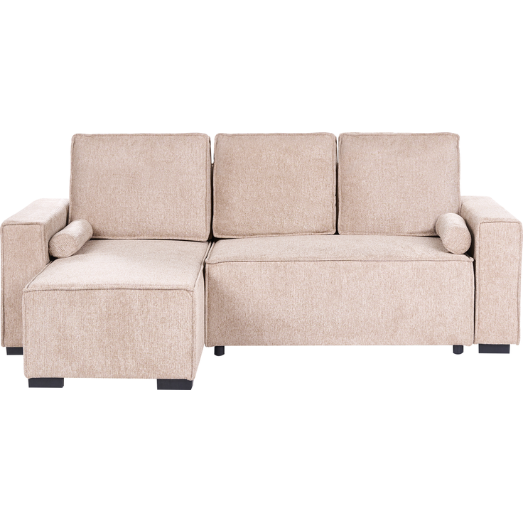 Eckschlafsofa 3-Sitzer EDANE Stoff Beige mit Stauraum rechtsseitig