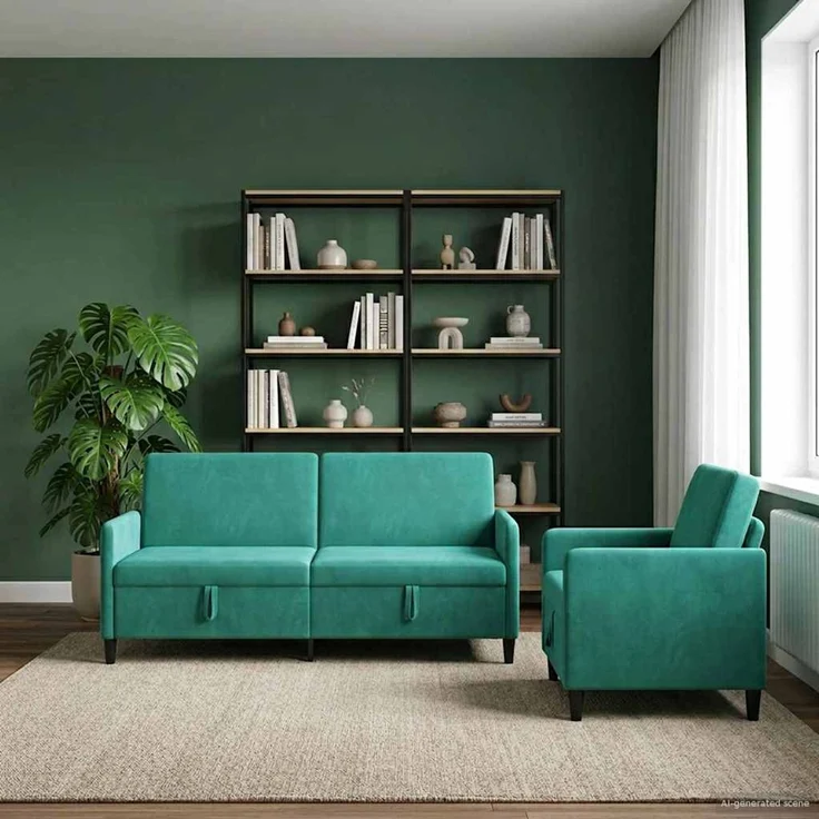 vidaXL Sofa Set mit Stauraum 2 stk. Türkis Polyester 3429256 – Bild 3