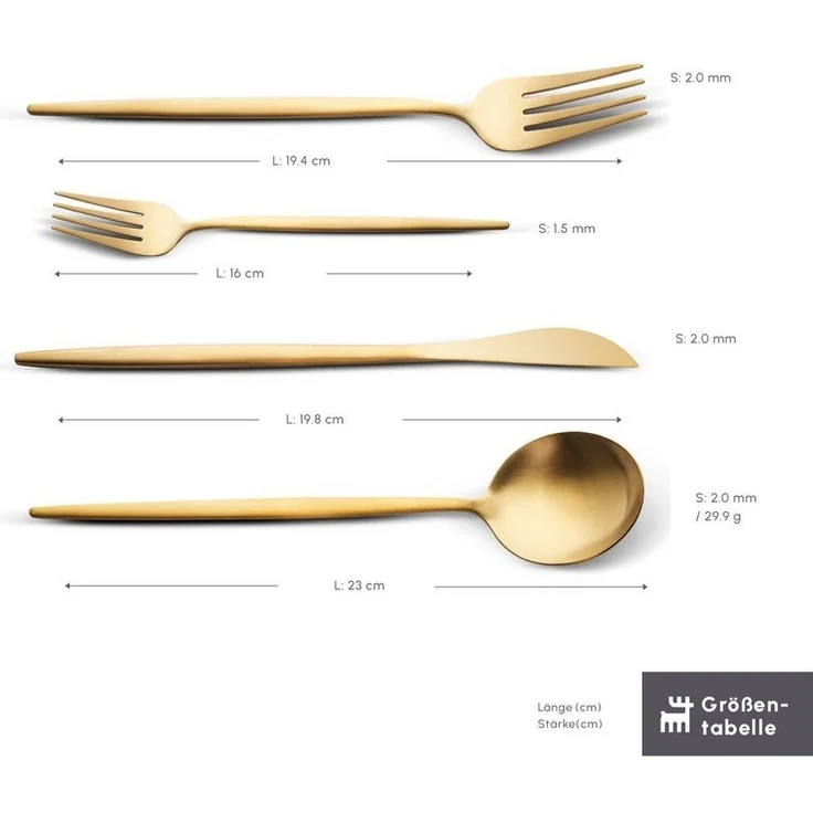 Karaca Besteck-Set Bella Besteck-Set 30tlg, 6 Personen, Edelstahl Tafelbesteck,Matte Gold (24-tlg), 6 Personen, 18/10 Edelstahl, bruchfest rostfrei – Bild 2
