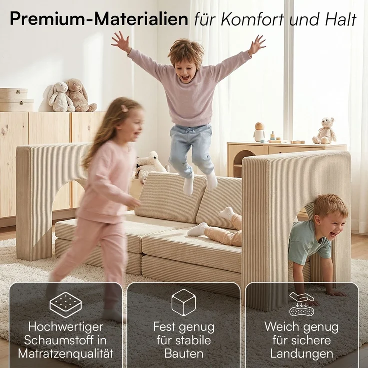 Bellabino 'Nile' Spielsofa mit Toren, 8-tlg, Cord, beige, faltbare Kindercouch, abnehmbarer & waschbarer Bezug, Kindersofa aus Schaumstoff, Oeko-Tex zertifiziert – Bild 6
