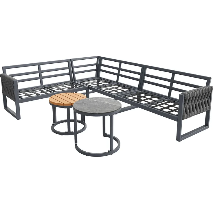 Merax Gartenlounge-Set, 6-Sitzer Gartenmöbel-Set Sitzgruppe mit 2 stapelbaren Couchtische, grau – Bild 8
