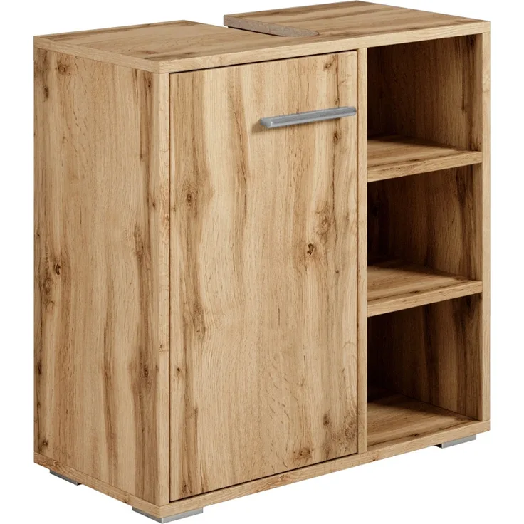 Badplaats Waschbeckenunterschrank Neptunus 60x30 cm Eiche - Stehender Badezimmerschrank mit 1 Tür und offenen Fächern