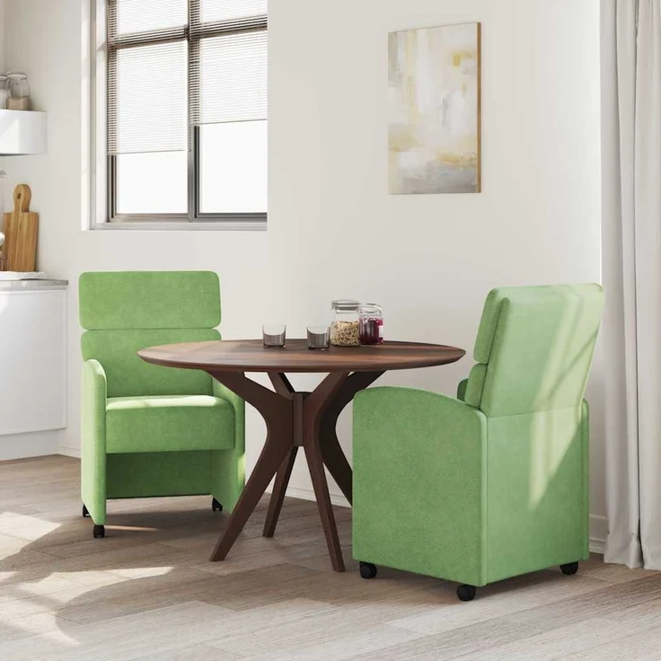 vidaXL Esszimmerstühle mit Rollen 2 pcs Hellgrün 58 x 65 x 98 cm Samt 42017878 – Bild 2