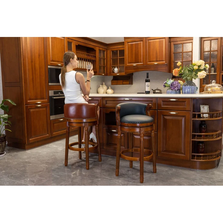 Barhocker aus Holz mit Kuhfellbezug, 360° drehbar, mit Rückenlehne, für Küchentheke, Modern Chair Barhocker – Braun – 54,8 x 54,8 x 96 cm – YOUDENOVA – Bild 10