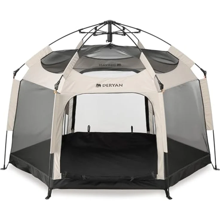 Deryan Up-To-Go pop-up reisebett & kinderbox – Tragbare Strandmuschel für Babys & Kleinkinder – faltbar mit matratze & tragetasche, 150 x 170 x 125 cm – Sand – Bild 4
