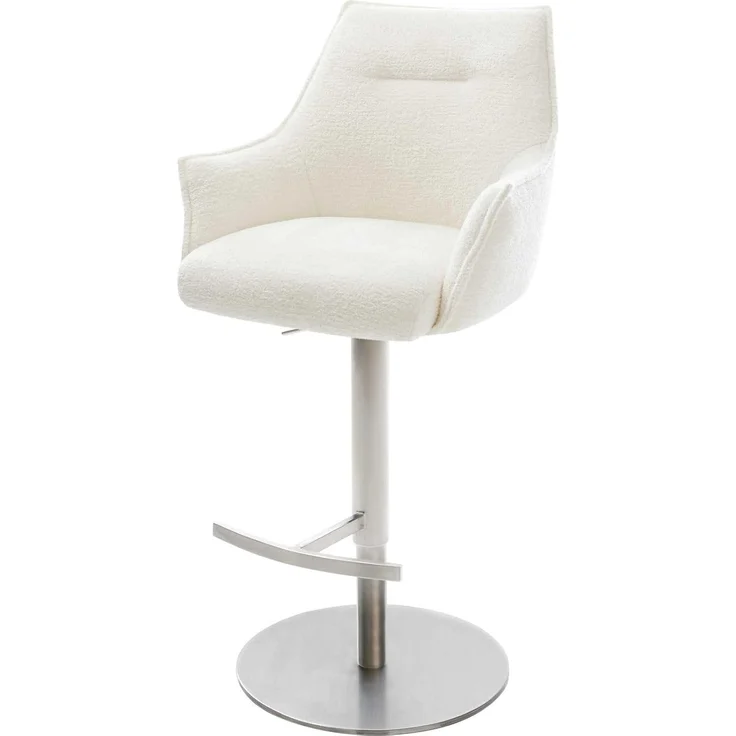Barstuhl Alja-Flex Bouclé Soft Beige Drehfuß höhenverstellbar Edelstahl Silberfarben Taschenfederkern – Bild 1