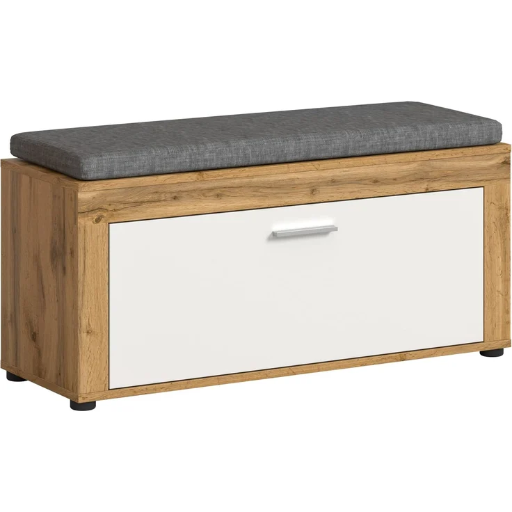 xonox. home Garderobe Jam X8BK6632 Sitzbank inkl. Sitzkissen Bank in Wotan Eiche Nb, weiß, ca. 100 x 44 x 35 cm