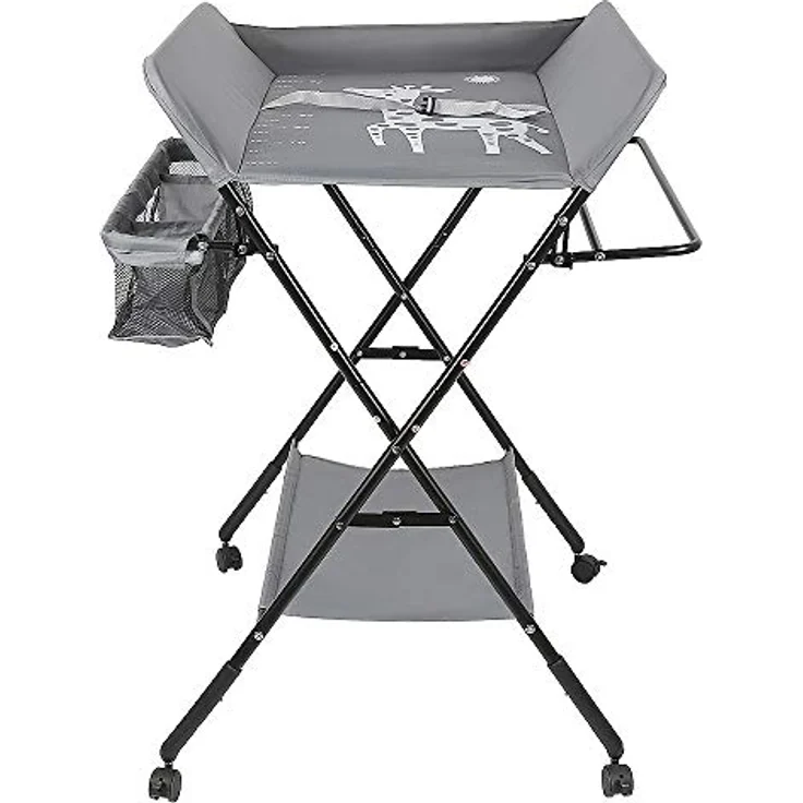 Baby Klappbarer Wickeltisch，Mobiler Wickeltisch mit Rollen und Wickelauflage,Wasserdicht und Höhenverstellbar，Baby Wickelkombi mit Ablagefächern-80 * 66 * 98cm grau – Bild 5
