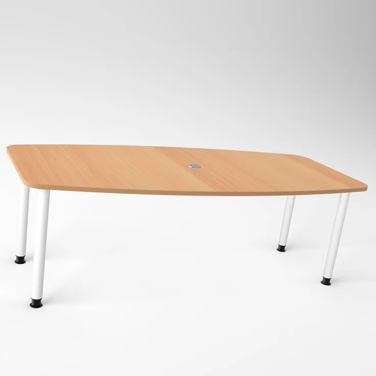 Rheinland Möbel Konferenztisch KONTI 220x103 cm – ovaler Besprechungstisch in Eiche mit weißen Rundrohrfüßen & Kabelauslass, Meetingtisch für 6–8 Personen, moderner XXL-Tisch fürs Büro & Besprechungsraum