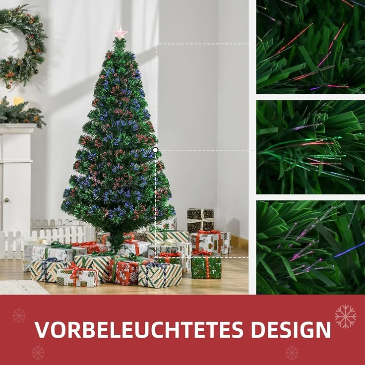 HOMCOM Künstlicher Weihnachtsbaum Weihnachtsbaum, Tannenbaum, Lichtfaser LED Christaum, Grün, 120 cm – Bild 4
