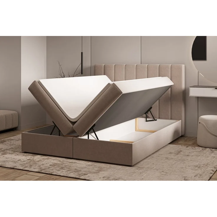 yourhouse24 Boxspringbett ISADORA Samt, mit Bettkasten & Topper, Vertikal gestepptes Kopfteil – Bild 4