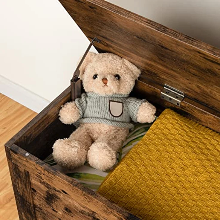 HOOBRO Truhen, Sitzbank mit Stauraum, Spielzeugtruhe mit Deckel, Schuhbank, Sitztruhe, Aufbewahrungstruhe, Robust, Sicherheitsscharniere, Schlafzimmer, Wohnzimmer, 100 cm, Dunkelbraun EBF100CW01 – Bild 8
