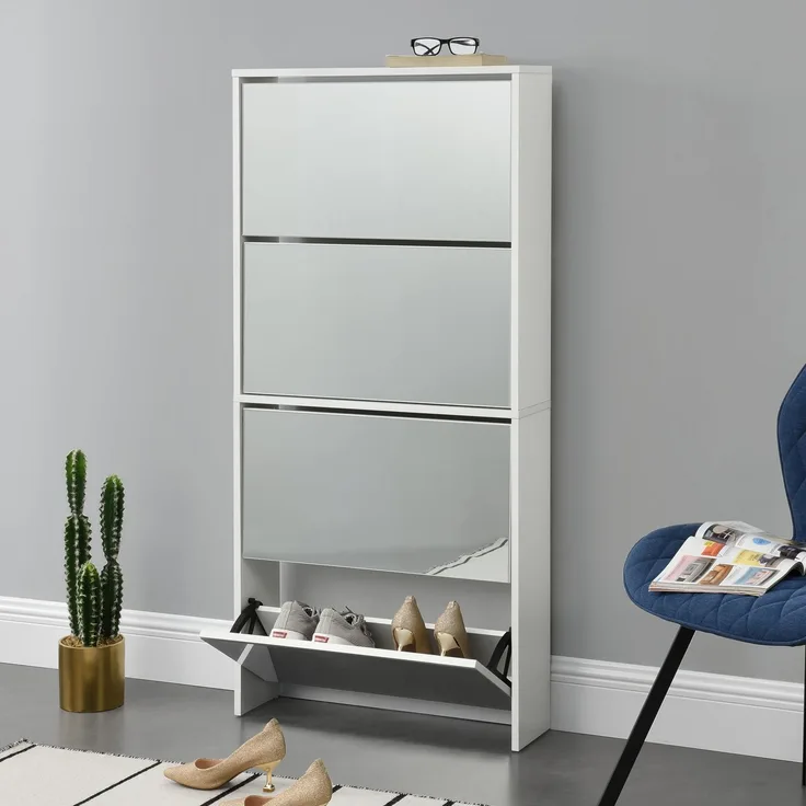 en.casa Schuhkipper Vogar mit 4 Türen 134 x 63 x 17 cm Weiß