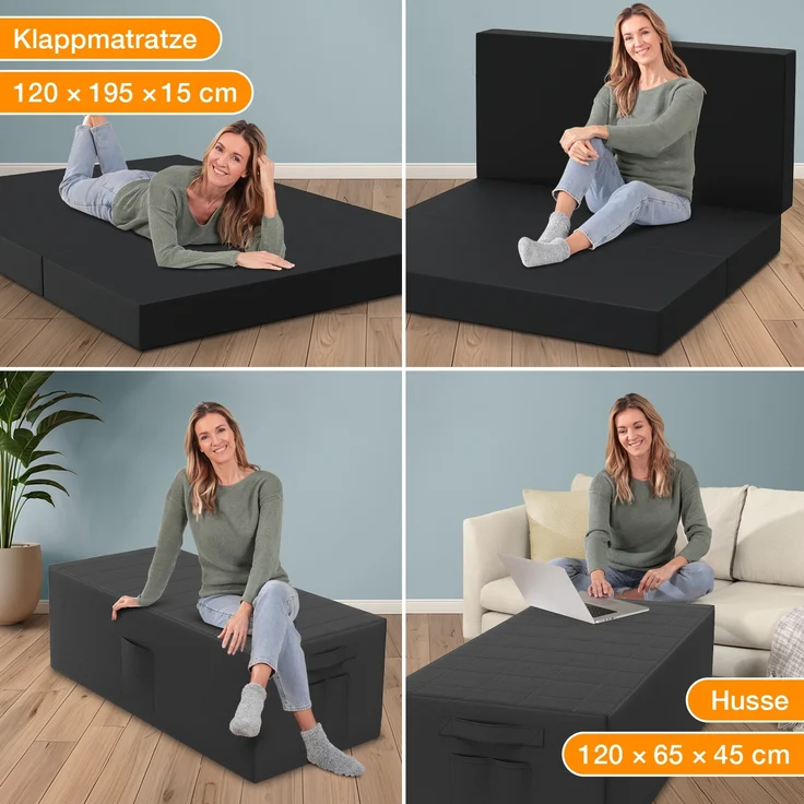 Bestschlaf Klappmatratze Spar-Set inkl. Husse & Transporttasche, Polyester, Schwarz / Schwarz, 120x195 cm – Bild 3
