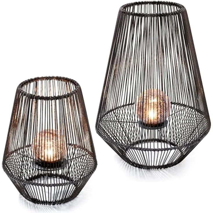 Esotec Solar Windlichter Ilona, 2er Set, Crackle Ball Leuchtkugel, wetterfest, schwarz, IP44, für außen – Bild 1