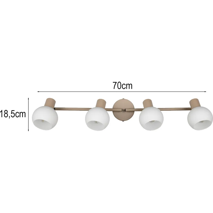 LED Deckenstrahler 4-flammig aus Metall in Beige mit Glasschirmen, Breite 70cm – Bild 3