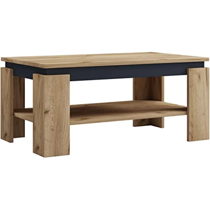 MID.YOU Couchtisch, schwarz und Honigeiche, rechteckig mit offenen Fach und Stauraum, 53x41x90 cm, einfacher Aufbau – Bild 3