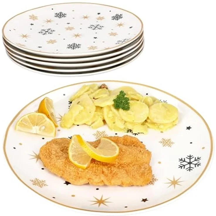 MamboCat Speiseteller 6x Stars schwarz & gold Speiseteller Steingut 6 Personen Essteller, Weihnachtsgeschirr, Weihnachten, Weihnachtsset, Geschirr – Bild 2