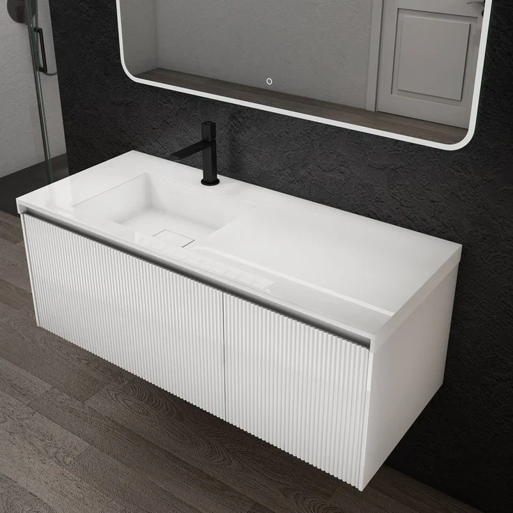 doporro Badmöbel-Set Mineraguss Waschbeckenunterschrank Badezimmermöbel Soft-Close Santa – Bild 2