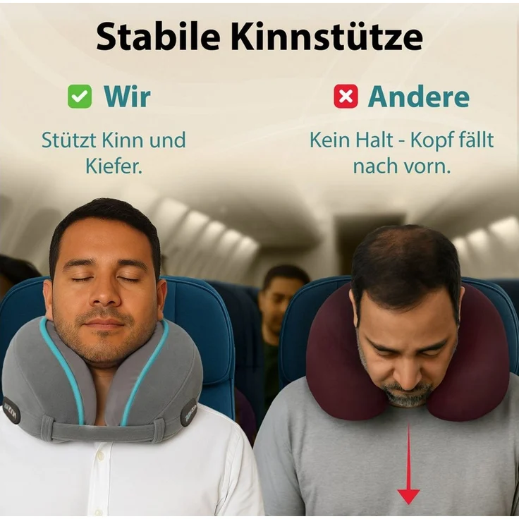 FLOWZOOM Nackenhörnchen DREAM - Nackenkissen Flugzeug - Memory-foam für lange, schmale Hälse, Nackenkissen Reisen - Nackenhörnchen für Erwachsene - Memoryschaum – Bild 3