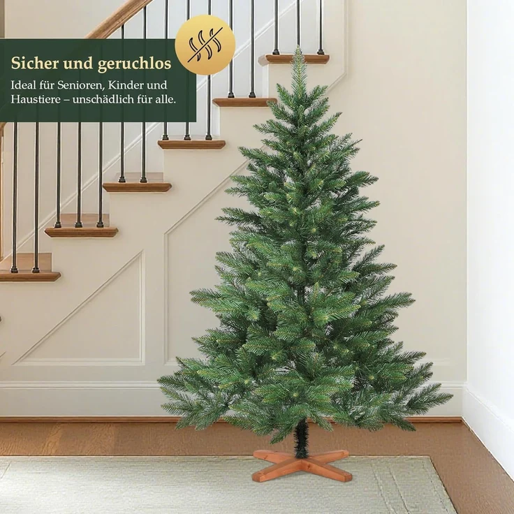 SALCAR 210cm Weihnachtsbaum Künstlich mit Holzständer, PVC Nadeln, Realistischer Christbaum, Hochwertige Dekoration für Innenräume, Einfacher Aufbau – Bild 3
