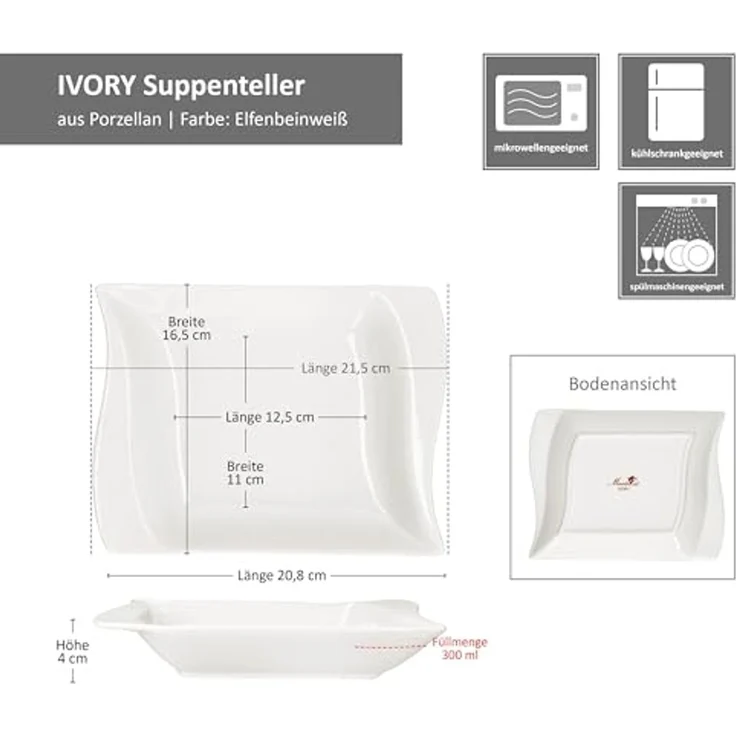 MamboCat Suppenteller 6er Set Ivory Suppenteller Porzellan 6 Personen tiefe Teller Pasta – Bild 6