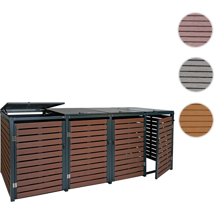 4er Mülltonnenverkleidung HWC-K14, Mülltonnenbox Mülltonnenabdeckung, 119x264x84cm WPC Metall 130kg ~ Walnuss-Holzoptik – Bild 10