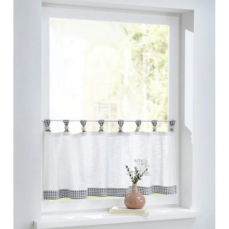 Kutti Scheibengardine Cottage Panneau (1 St), Schlaufen, halbtransparent, Kurzgardine Karo, Baumwolle, Schlaufen – Bild 2