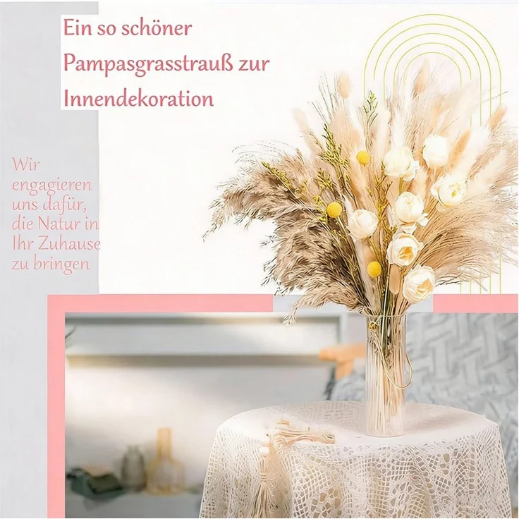 Trockenblume Natürliche Pampasgras Deko 100 Stück DIY Trockenblumen für Pampasgras Schilfgras, Hasenschwanzgras, Goldkugelgras und flauschiges Gras, ibettertec, Höhe 43 cm, Ideal for Boho Wohnzimmer-Schlafzimmer-und Vasen Deko – Bild 4