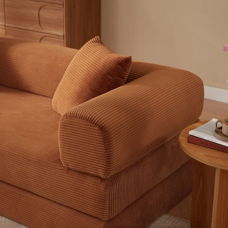 Flaches Cord-Bodensofa, 3-Sitzer-Blocksofa Cloud mit hochdichter Schaumstofffüllung für das Wohnzimmer--Terrakotta--159x89x57cm--YOUDENOVA – Bild 4