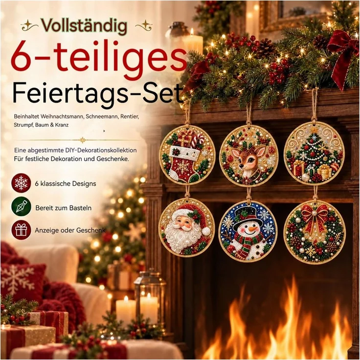 Bomiclss Christbaumschmuck 6-teiliges Weihnachtsbaumschmuck-Set–DIY Perlen-Diamantmalerei (6-tlg), Bastelsets für Erwachsene Perlen-Bastelsets – Bild 2