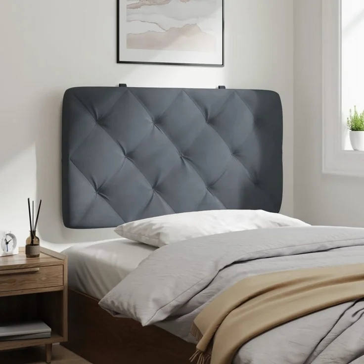 vidaXL Bett Kopfteil-Kissen Dunkelgrau 90 cm Samt (1-tlg) – Bild 4