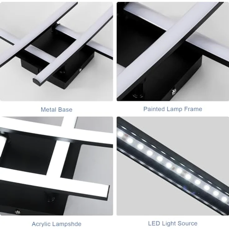 Goeco LED Deckenleuchte 34W, 3800LM Modern Deckenlampe Schwarz mit 4 Lichtleisten, 6500K Kaltes weißes Licht LED Lampen Deckenbeleuchtung für Wohnzimmer Schlafzimmer Büro – Bild 4