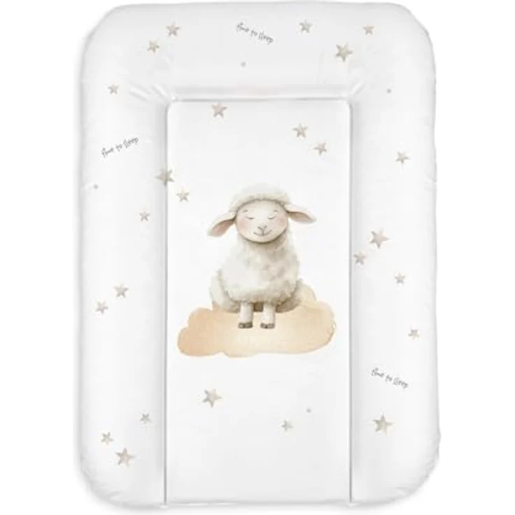 Wickelauflage 50x70 cm, Weiß mit Schäfchen – abwaschbar & wasserdicht, weich für Neugeborene – Wickeltischauflage für Wickelkommode – Baby Wickelunterlage, schnell abwischbar – Bild 2