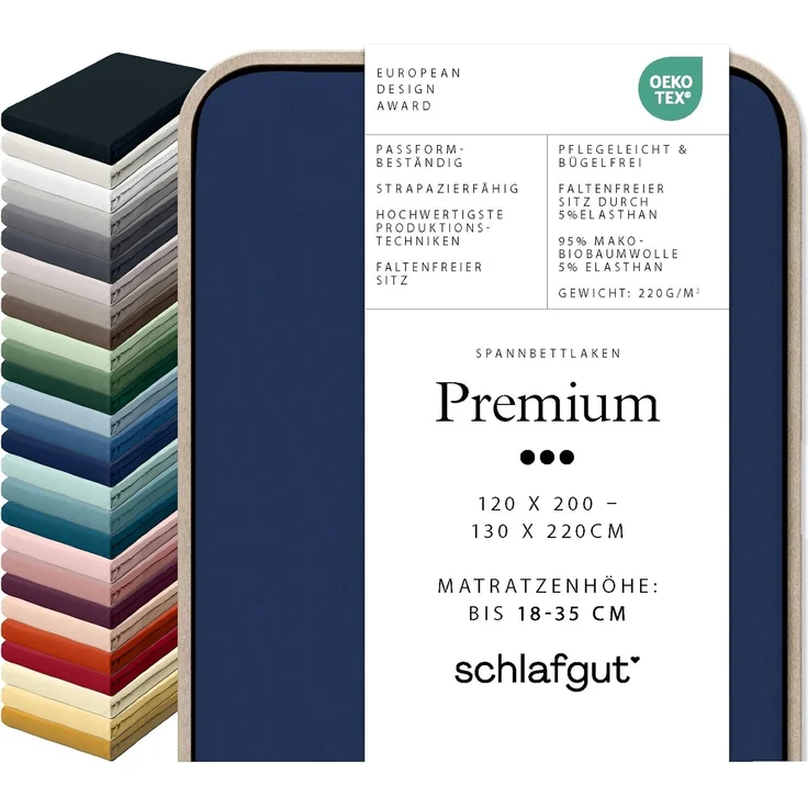 Schlafgut Spannbettlaken Premium, Gummizug: rundum, (1 Stück), Mako-Zwirn-Jersey, Blue Deep, M 120x200cm - 130x220cm