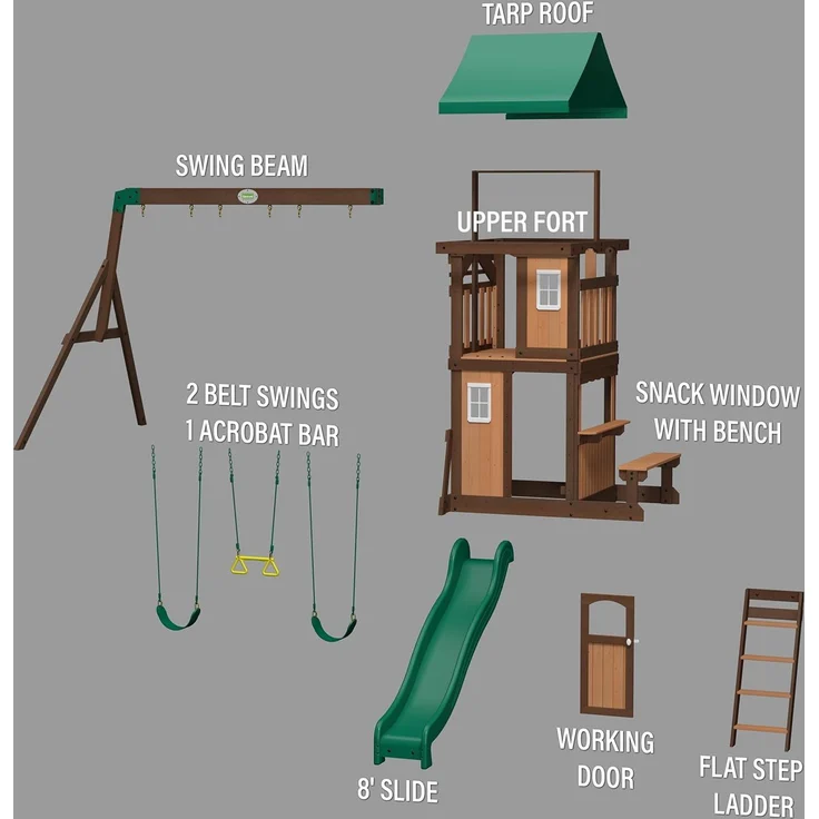 Backyard Discovery Lakewood Spielturm aus Holz XXL Spielhaus für Kinder mit Rutsche, Schaukel, Trapez & Picknicktisch | Braun, grün | Holz | 430.00 cm – Bild 7
