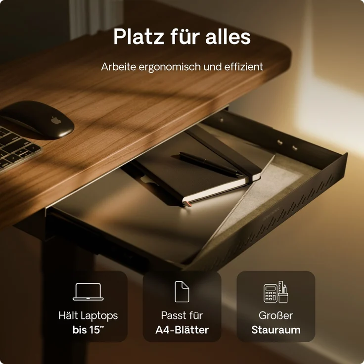 Schubladen-Organizer unter dem Schreibtisch, 41 x 27 x 5 cm, Hochwertiger Stahl, Ausziehbarer Platzsparer Schwarz – Bild 6