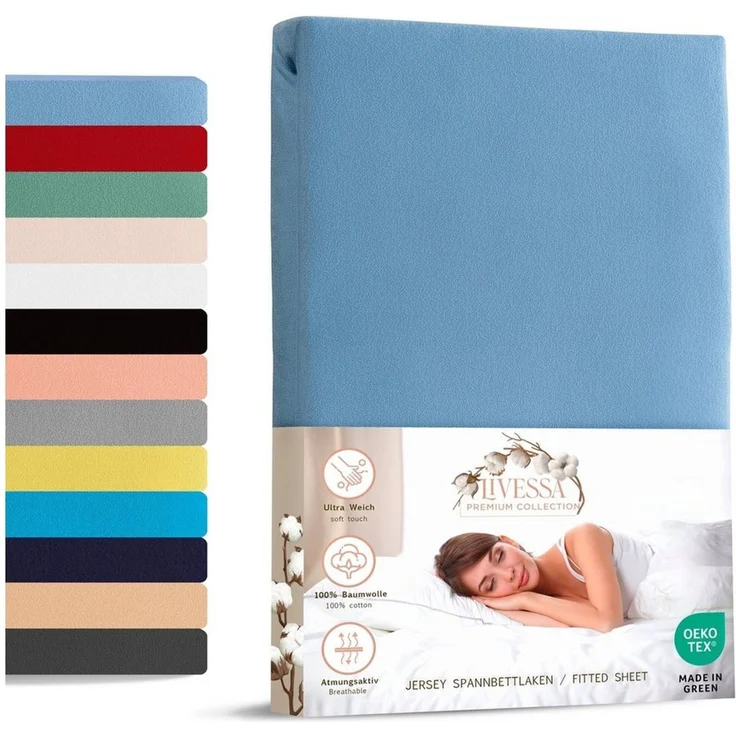 livessa Spannbettlaken Jersey Spannbettlaken Bettlaken Baumwolle weich Rundumgummi, Jersey, Gummizug: Rundumgummizug, In 9 Größen und vielen Farben erhältlich aus 100% Baumwolle