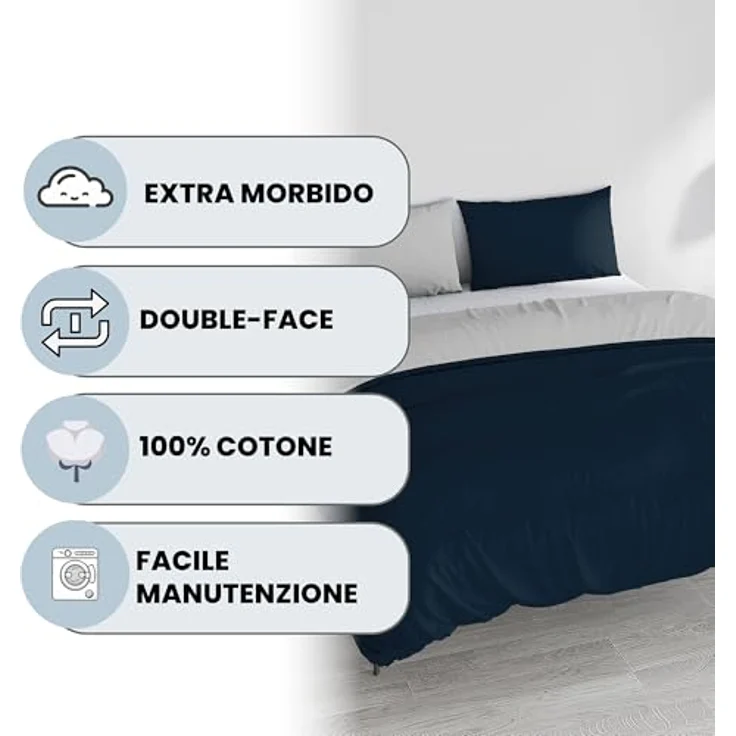 Italian Bed Linen Natural Color Doubleface Bettbezug, 100% Baumwolle, hell Grau/Rauch, Doppelte – Bild 3