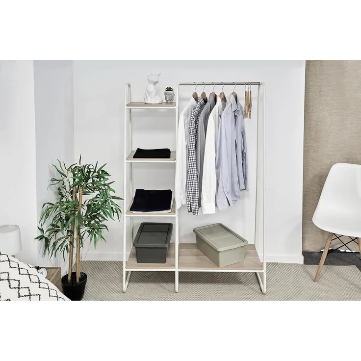 Iris Ohyama Kleiderständer mit Holzregalen, 4 Ebenen, Weiß, Modernes Design, Robuster Rahmen, rutschfest, Für Schlafzimmer, Studio, Schrank, Kleidung & Schuhe, Wäscheständer, Einfacher Aufbau, PI-B3 – Bild 2