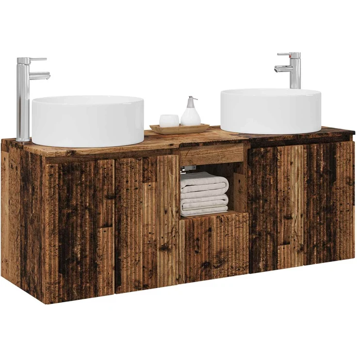 vidaXL Badezimmerschrank-Set 3 stk. Altholz 129 x 44,5 x 80 cm 3405745 – Bild 3