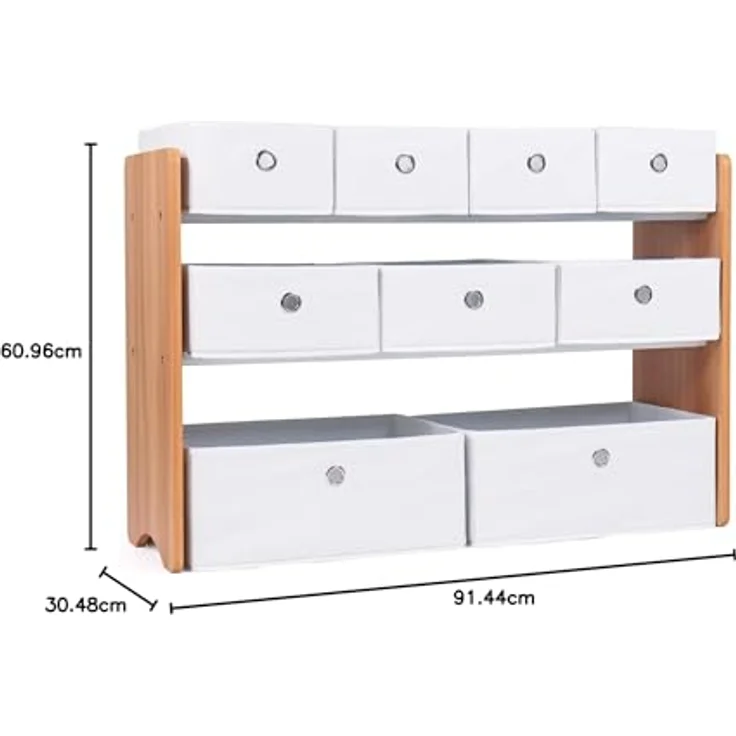 Humble Crew Kinderregal aus Holz – Spielzeugregal mit 6 Stoffboxen, Aufbewahrungsregal für Kinderzimmer, Natur/Weiß – Bild 3