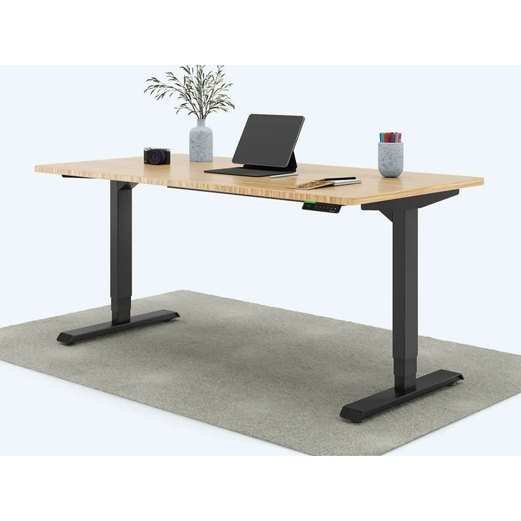 Desktopia Pro X - Elektrisch höhenverstellbarer Schreibtisch / Ergonomischer Tisch mit Memory-Funktion, Bambus Echtholz, Gestell Schwarz, 180x80 cm – Bild 1