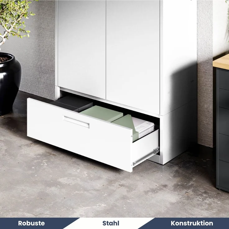 Metallschrank mit Einzel-Schublade RUEL - 195x90x40cm Weiß | Büroschrank Aktenschrank Stahlschrank Fachbodenschrank Werkstattschrank – Bild 4