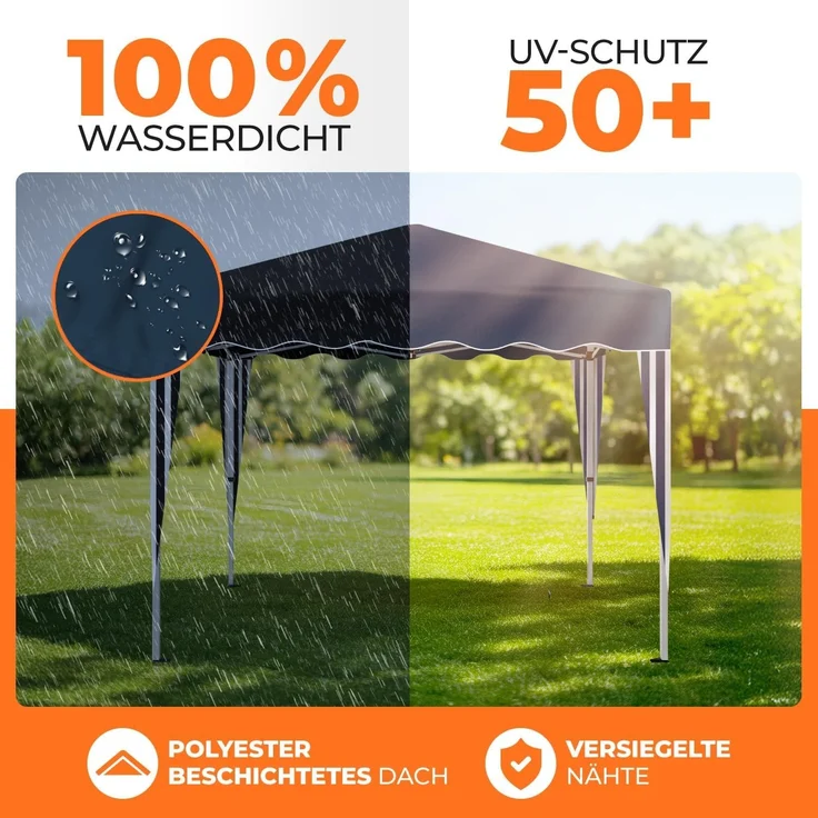 Faltpavillon 3x3 m - wasserdicht - mit 4 Seitenteilen, blau – Bild 3