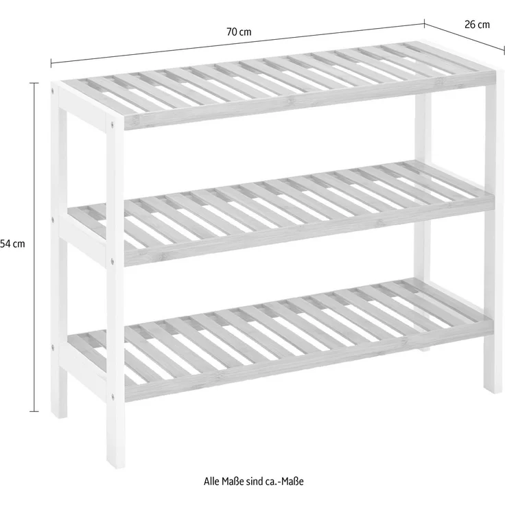 Zeller Schuhregal m. 3 Ablagen, Bambus/MDF, weiß, 70 x 26 x 54 cm – Bild 2