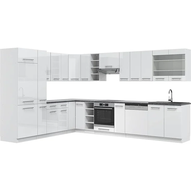 Eckküche Fame-Line Weiß Hochglanz/Weiß 347 x 257 cm, AP Anthrazit Vicco – Bild 1