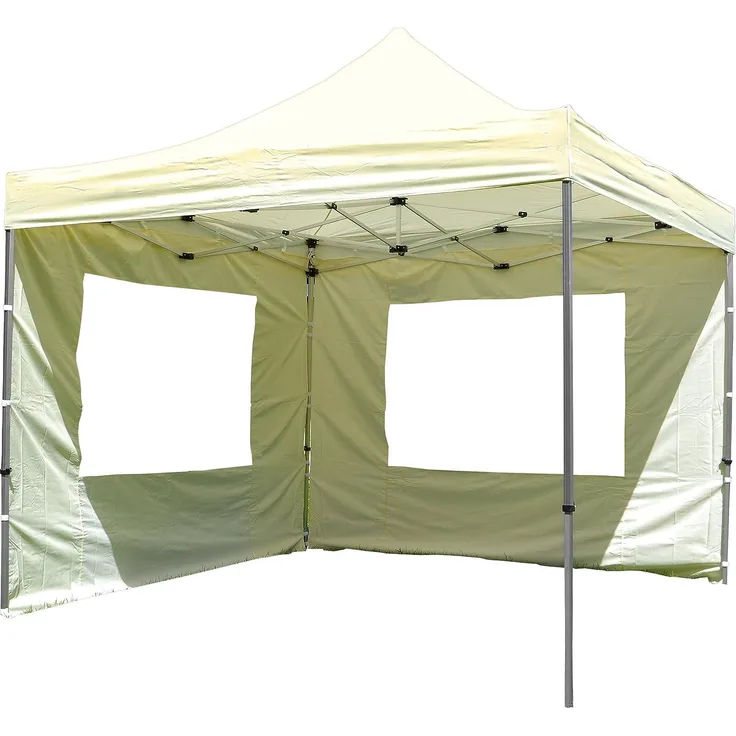 Nexos Hochwertiger Falt-Pavillon Partyzelt mit 2 Seitenteilen PROFI Ausführung für Garten Terrasse Feier Markt als Unterstand Plane wasserdichtes Dach 3x3 m champagner Polyester Faltpavillon