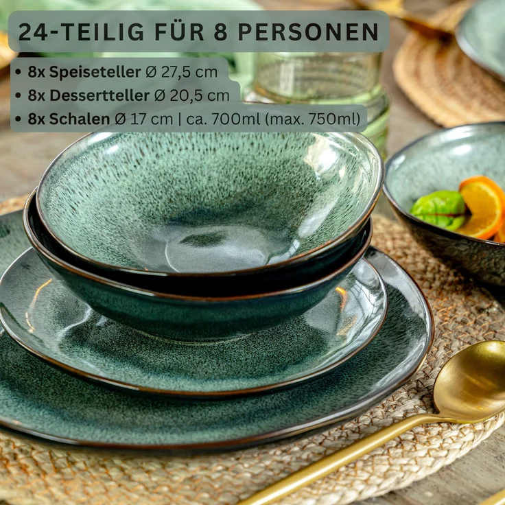SÄNGER Steingut Geschirrset Kopenhagen, Tafelservice 24 teilig für 8 Personen – Bild 2